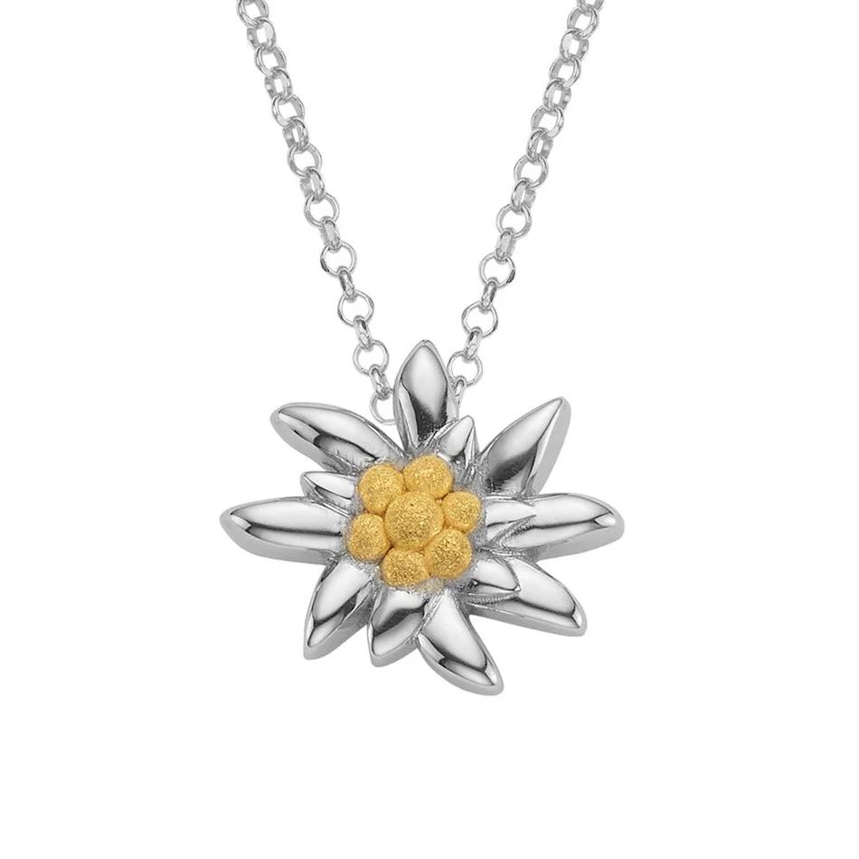 Sterlingsilber Bicolor Halskette mit Edelweiss Motiv NG-8023