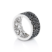 Breiter Ring aus Sterlingsilber mit Edelweiss Filigran Rhodium Schwarz R-8005