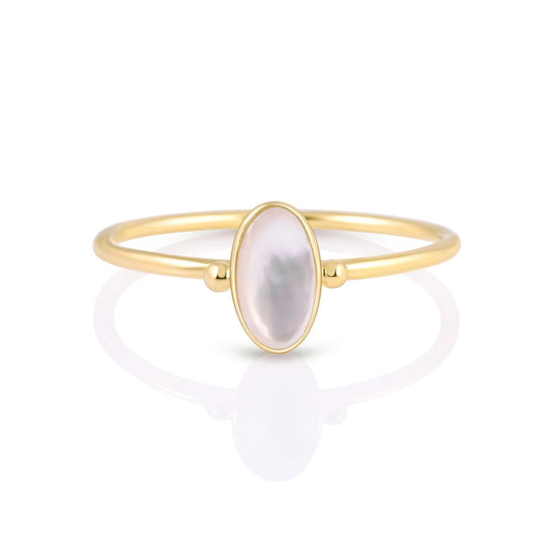 Ring aus Sterlingsilber mit ovalem vertikalem Perlmutt Cabochon RI-10110GP