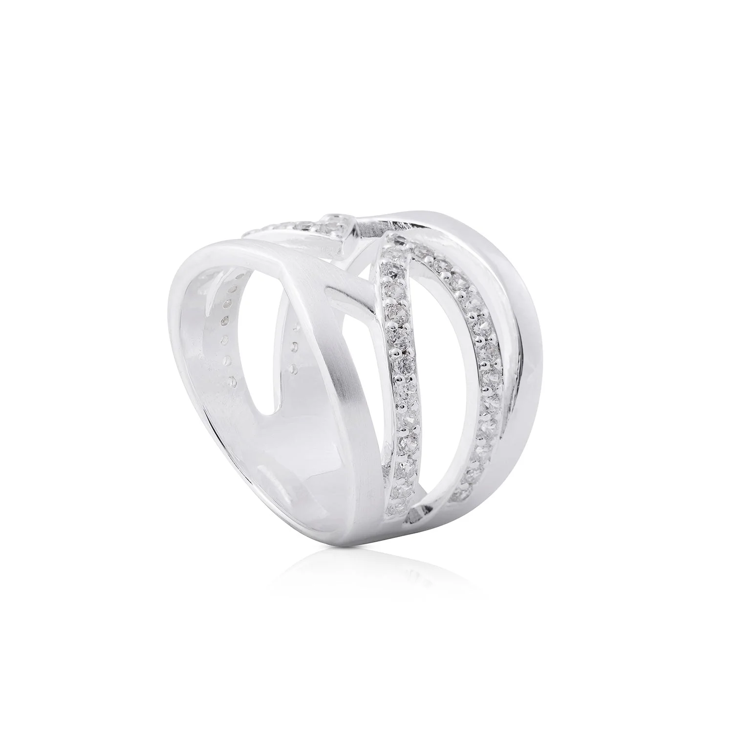 Ring aus Sterlingsilber im zeitgenössischen geometrischen Stil, der von Zirkonia-Pavé begleitet wird 20-1009