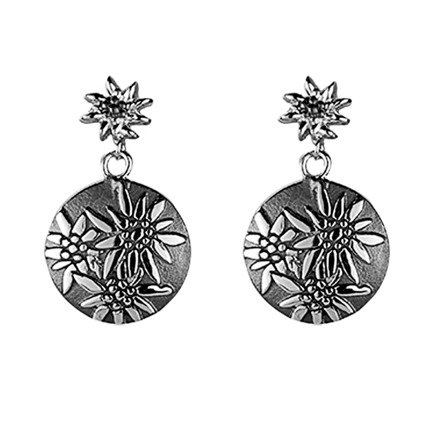 Sterlingsilber bombiertes Profil Ohrring mit Edelweiss Motiv E-7008